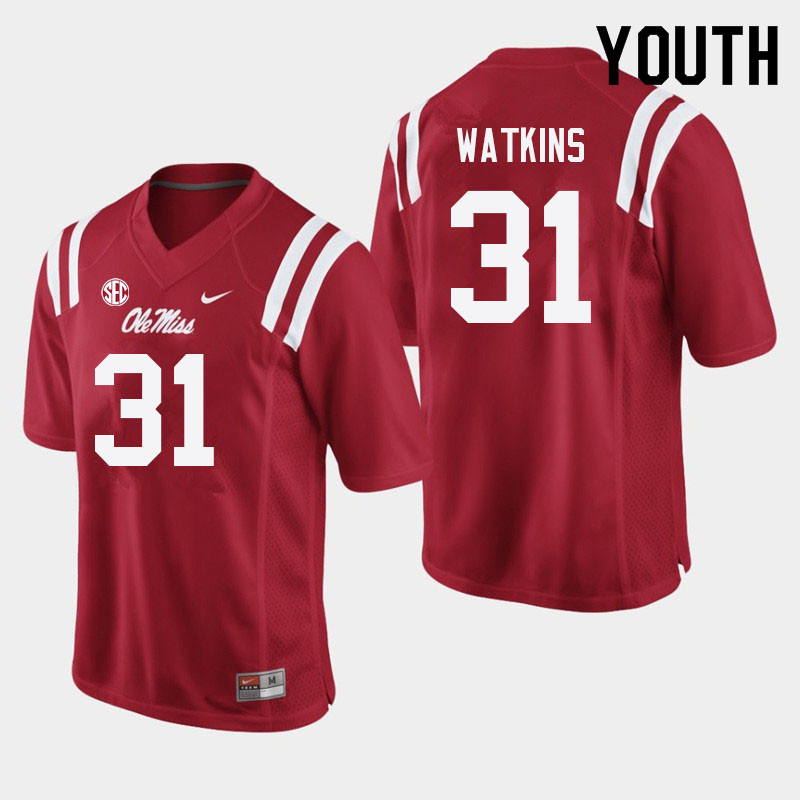 Austin Watkins Ole Miss Rebels NCAA Youth Red #31 Stitched Limited College Football Jersey HXC7858UE